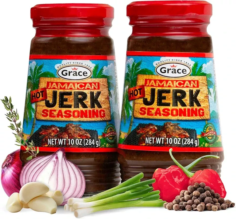 Grace Jamaican Hot Jerk Seasoning (2 10 Oz Jars) - Hot Jerk Seasoning Jamaican (2 Bottles)